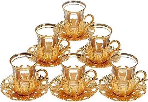 CopperBull 2018 Turkish Tea Glasses Set With Saucers Holders Spoons