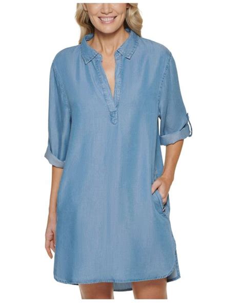 tommy hilfiger shirtdress swim cover up in chambray blue lyst