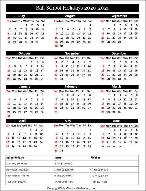 Create a calendar and print on a printer or send via email. School Holidays Bali 2020-2021 Academic Calendar Bali 2020-2021