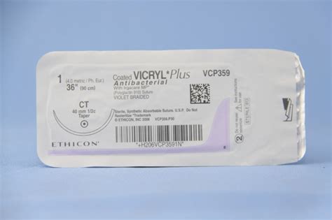 Ethicon Suture Vcp359h 1 Vicryl Plus Antibacterial Violet 36 Ct