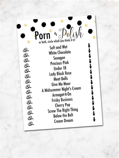 Porn Or Polish Bachelorette Party Game Ideas Black And Gold Etsy