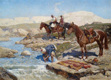 Franz Roubaud Circassian Rider On A River C 1900 Painting By Franz