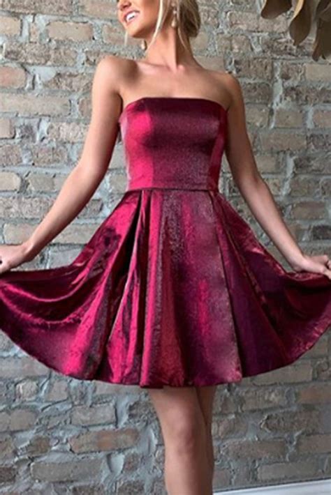 Macloth Strapless Mini Prom Homecoming Dress Red Silver Cocktail Party
