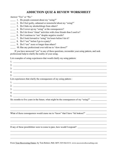 Treatment Worksheets For Substance Abuse