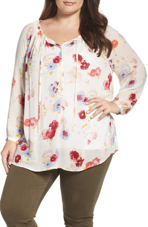 Lucky Brand Floral Print Peasant Blouse Plus Size Nordstrom