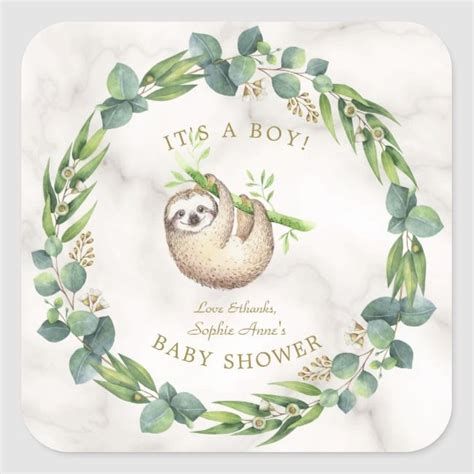 Find the perfect eucalyptus wreath stock illustrations from getty images. Cute Sloths Eucalyptus Wreath Baby Shower Square Sticker ...