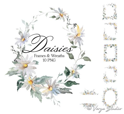 Daisies Watercolor Floral Frames Clipart White Daisy Flowers Etsy Canada