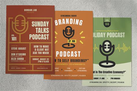 Podcast Streaming Flyer Set Illustrator Templates Creative Market