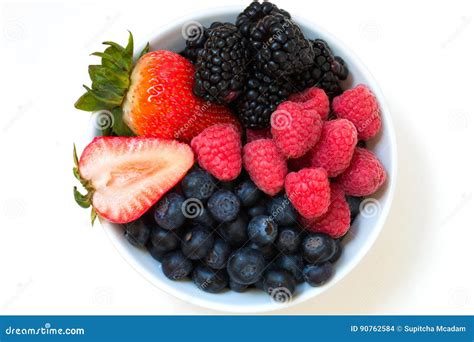 Organic Fresh Mixed Berries Fruit In A Bowl On The Table Stock Photo