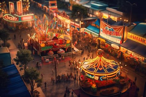 Premium Photo A Smalltown Fair With Carnival Games And Food Stands