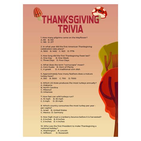 Thanksgiving Trivia Multiple Choice Questions And Answers Oct 25