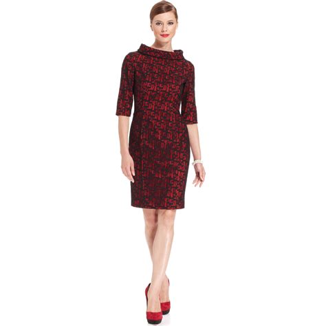 Lyst Ivanka Trump Three Quarter Sleeve Contrast Lace Standcollar In Red
