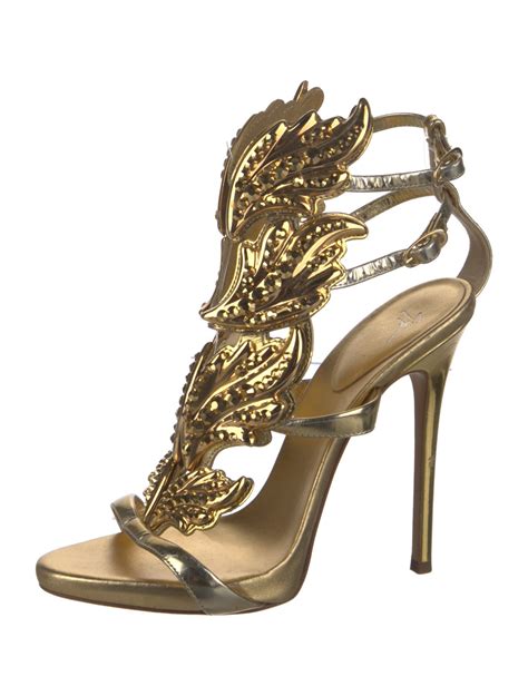 Giuseppe Zanotti Leather Lasercut Accents Sandals Gold Sandals Shoes