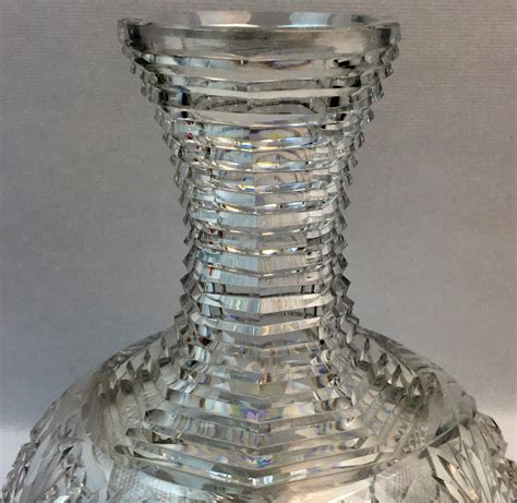 Lot Antique Abp Hawkes Cut Crystal Vase W Ribbed Octagonal Neck