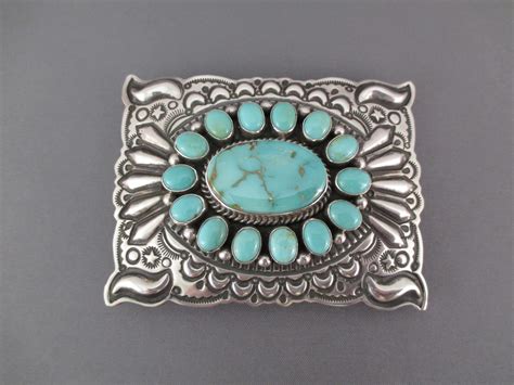 Bu7346 Sterling Silver And Pilot Mountain Turquoise Belt Buckle By Native