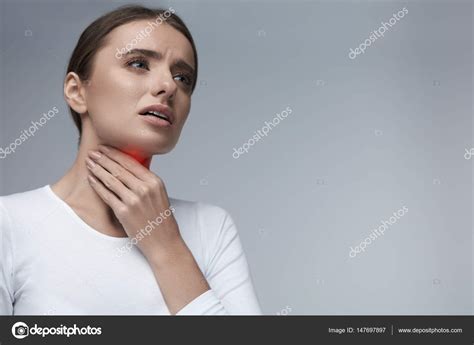 Throat Pain Beautiful Woman Having Sore Throat Painful Feeling