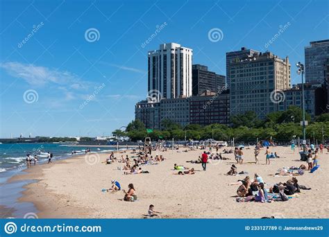 Oak Street Beach During The Summer In Chicago Along Lake Michigan