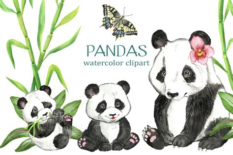 Panda Watercolor Clip Art Cute Animals Graphic By Sartprint · Creative
