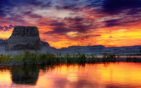 Water Sunset Clouds Landscapes Horizon Hills Lakes Mesas Dusk