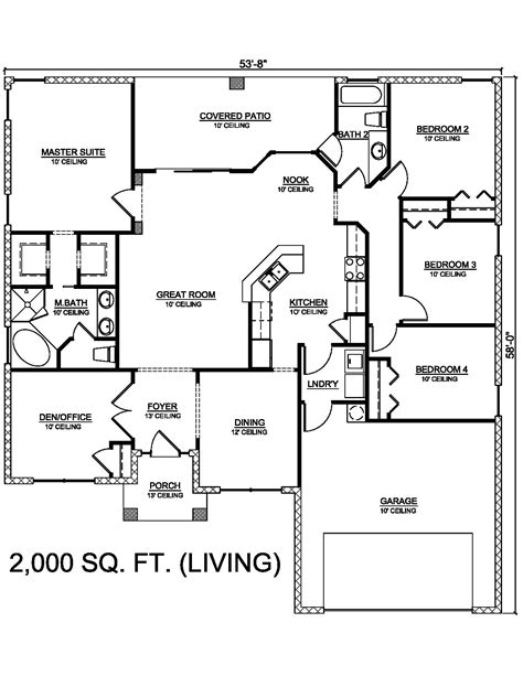 Low Cost House Plans 2000 Sq Ft 4 Bedroom Den And 2 Bath