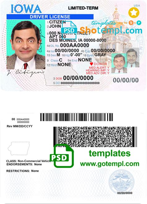 Usa Iowa Driving License Template In Psd Format In 2021 Driving