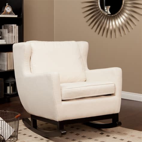 An accent chair should fit the overall design aesthetic of other furnishings in the room. Belham Living Upholstered Rocking Chair - Cream at Hayneedle