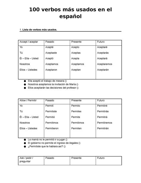 verbos más usados en el español con ejemplos verbos más