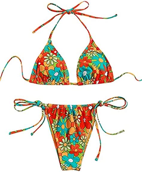 Soly Hux Women S Floral Print Bikini Sets Halter Tie Side Triangle Sexy