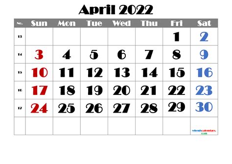 April 2022 Calendar With Holidays Pdf And Image Free Printable