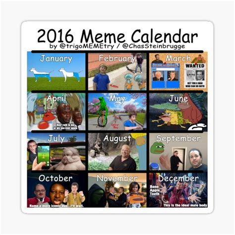 2016 Meme Calendar Sticker By Trigomemetry Redbubble