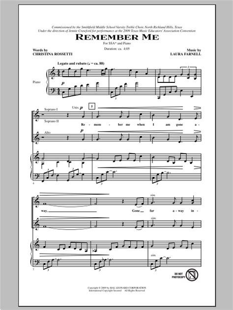 Remember Me Choral Ssa Sheet Music By By Laura Farnell Ssa 98187