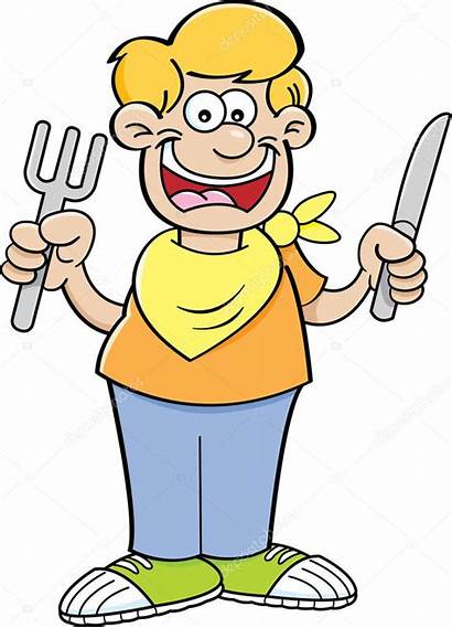 Hungry Cartoon Boy Illustration Clipart Person Fork