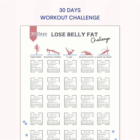 30 Day Lose Belly Fat Challenge House Workout Bodybuilding Etsy