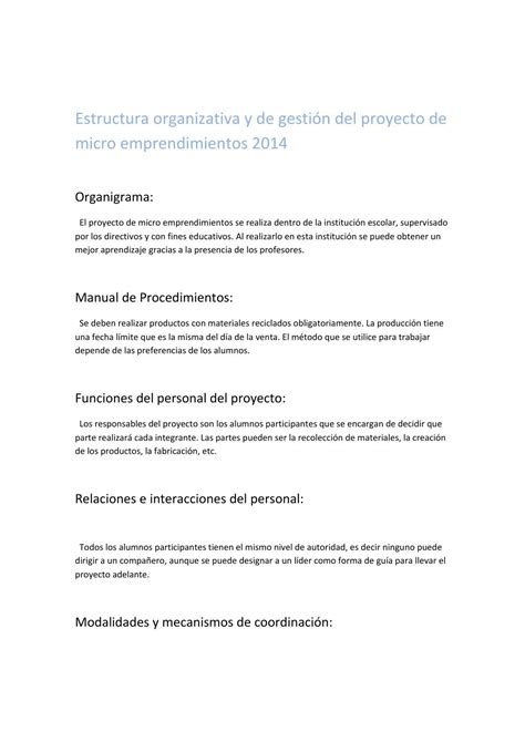 Estructura Organizativa Y De Gestión Del Proyecto De Micro