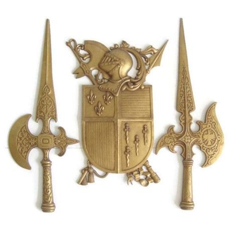 vintage coat of arms swords crest shield and battleaxes sexton usa renaissance mid century