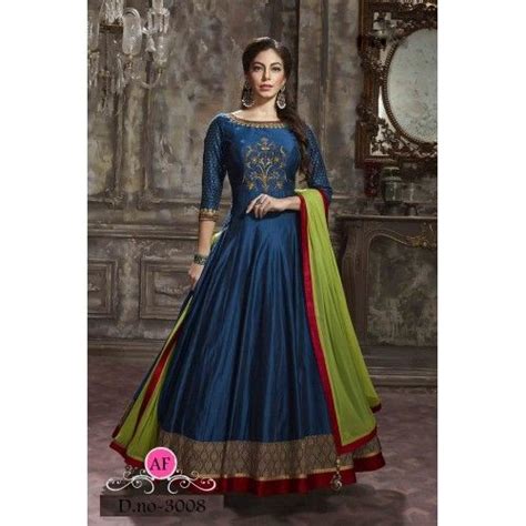 Beautiful readymade partywear gowns collection !! Blue phantom silk handworked partywear anarkali suit ...