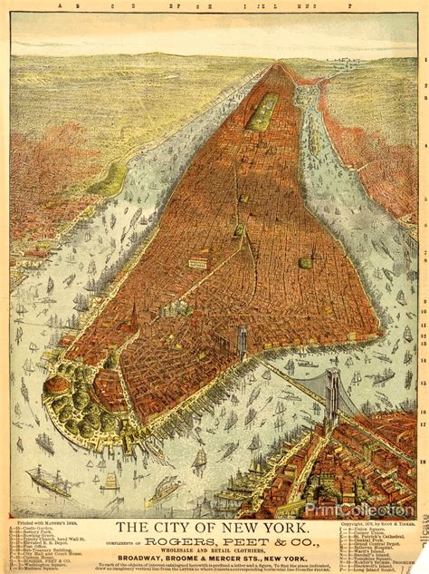 Rogers Peet And Co Aerial Map Of Manhattan In 1879 Manhattan Map Map