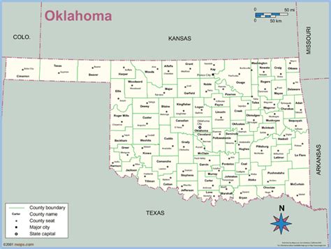 Oklahoma State Map With Counties And Cities Map