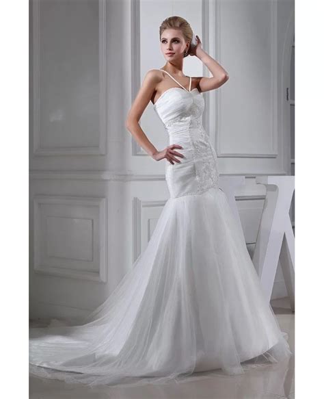 Spaghetti Straps Mermaid Long Tulle Wedding Dress With Train Oph1348 269