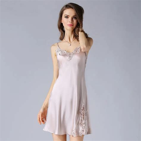 Nightgowns Women Silk Embroidery Lace Spaghetti Strap V Neck Adjustable Length Colors