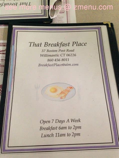 Online Menu of That Breakfast Place Restaurant, Windham, Connecticut