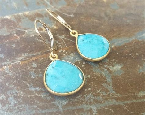 FREE SHIPPING Coupon On Gold Turquoise Earrings Gold Turquoise Dangles