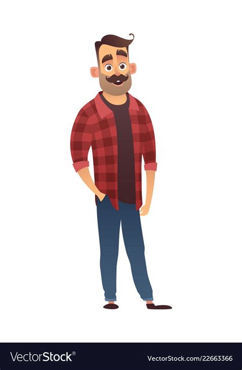 Happy Man Hipster In Cartoon Style Royalty Free Vector Image Hipster