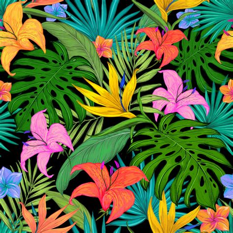 Download Wallpaper 5000x5000 Pattern Tropical Flowers