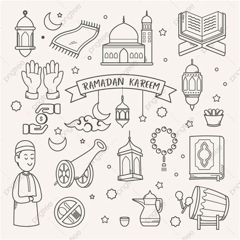 Line Drawing Ramadan Kareem Greeting Card Hand Drawn Vector Doodle
