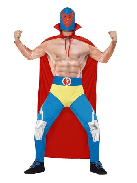 Mexican Wrestler Costume With A Pair Of Blue Tight Fit Leggings