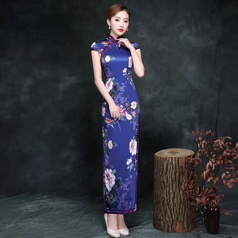 Buy 2018 Blue Cheongsam Long Qipao Chinese Traditional Dress Women China