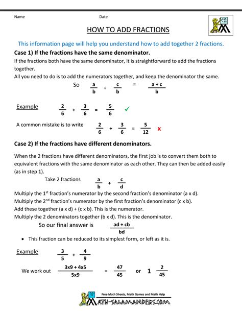 A helpful guide and practice questions for adding fractions with like and unlike denominators. How Do You Add Fractions Support Page