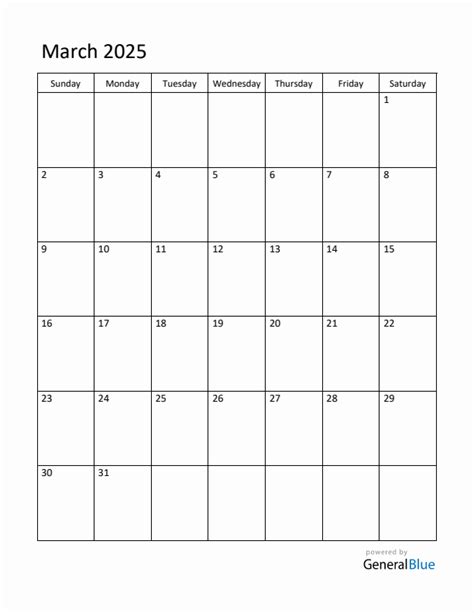 March 2025 Monthly Calendar Pdf Word Excel