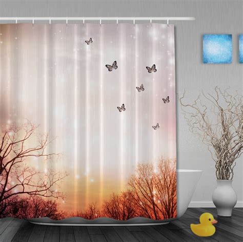 Spring Sunset Butterflies Shower Curtains High Quality Waterproof